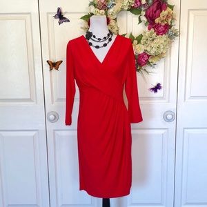 💼 Catherine Malandrino Red Faux Wrap Dress Sz 10 NWT